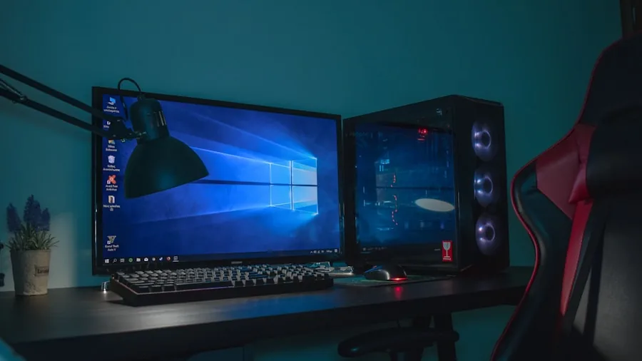Young person gaming at computer desk with monitor, representing budget-friendly gaming setup for beginners